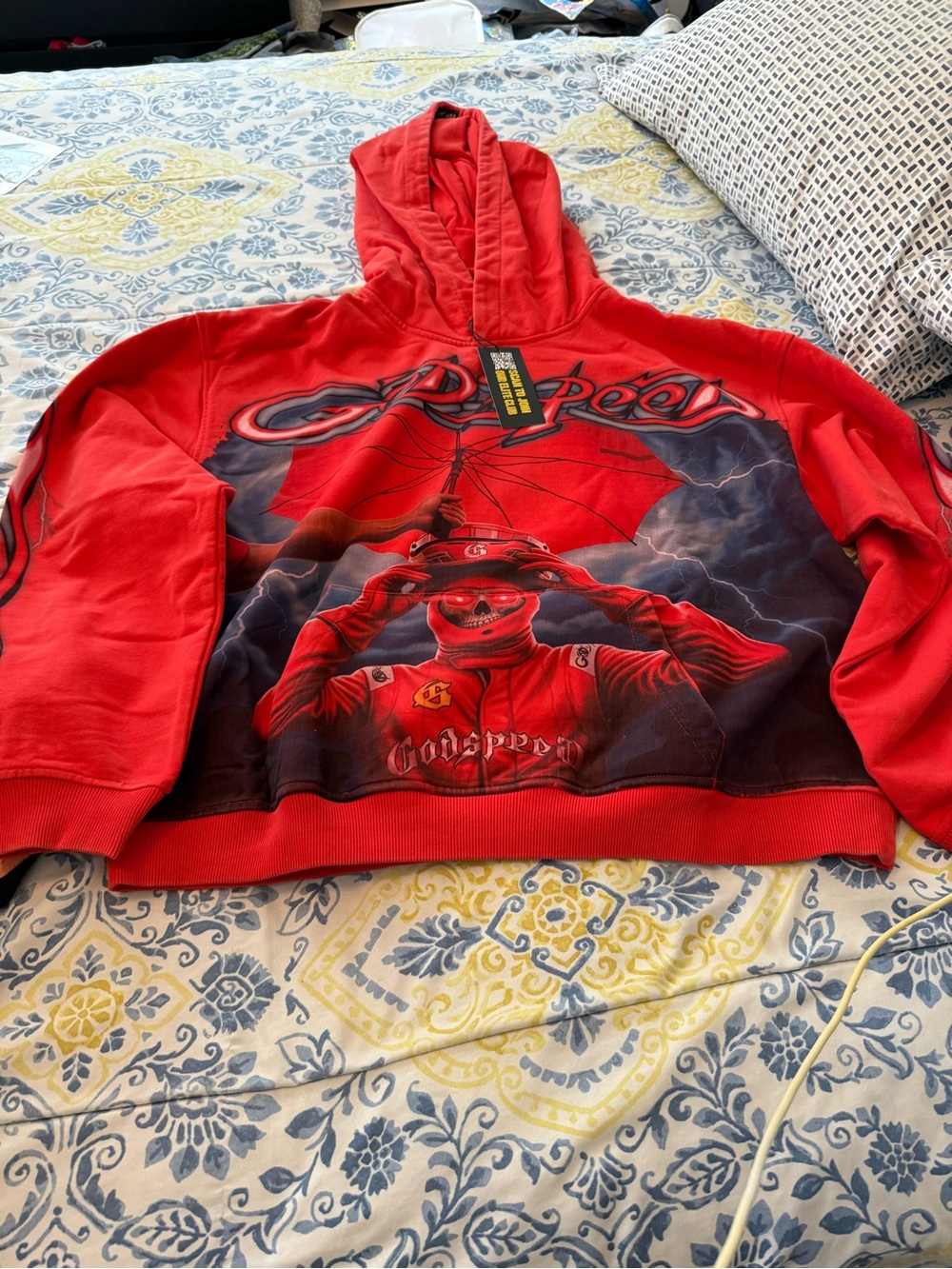 Godspeed Supreme Reing Red Graphic Mens Hoodie with Hood
